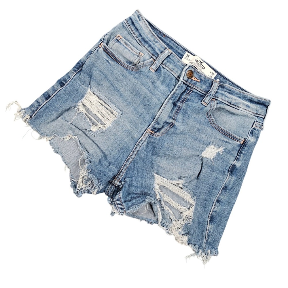 Hollister Curvy High Rise Distressed Cutoff Denim Shorts Size 3S W26‎ Raw Hem